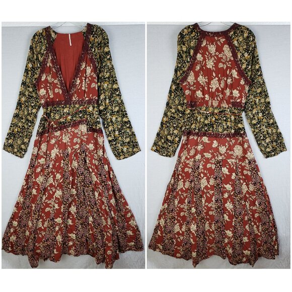 Free People Tilda Maxi Wrap Dress Floral Bohemian size L - Picture 2 of 16